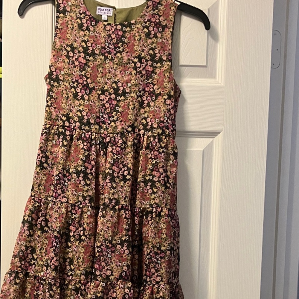 Blueberi Boulevard Floral Kids Dress - Pink and Black
